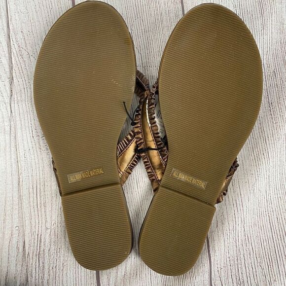 New York & Co new w/tags slip on ruffle strap flip flops bronze color women sz 8 - Picture 7 of 11